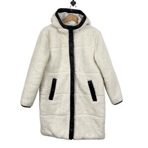 Levis Winter Parka Womens Large Sherpa Quilted Jacket Cream Zip